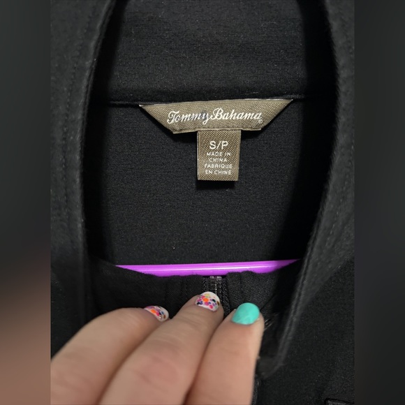 Tommy Bahama Small Petite Black Knit Jacket tie waist with lots of pockets! - Picture 4 of 10